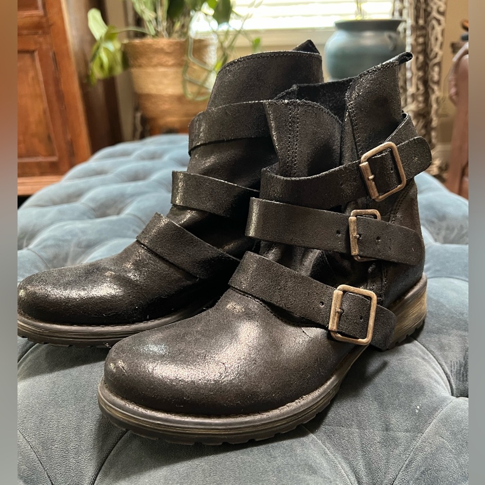 Steve Madden Colony Black Suede Moto Biker Boots Women’s Size 7.5